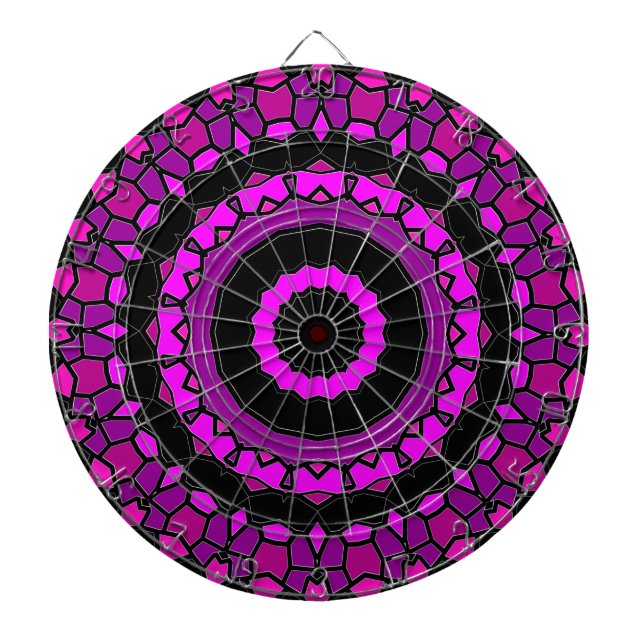Purple Pink and Black Kaleidoscope Pattern Dartboard (Front)