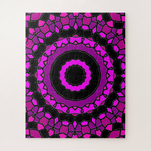 Purple Pink and Black Kaleidoscope Pattern Jigsaw Puzzle