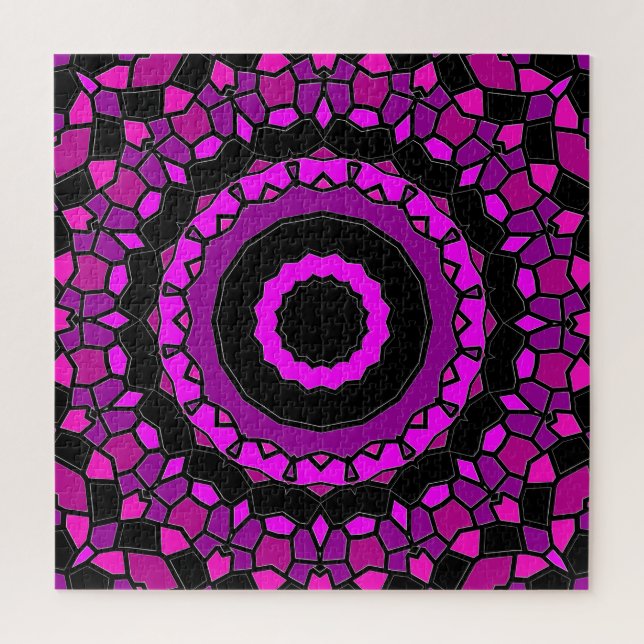 Purple Pink and Black Kaleidoscope Pattern Jigsaw Puzzle (Vertical)