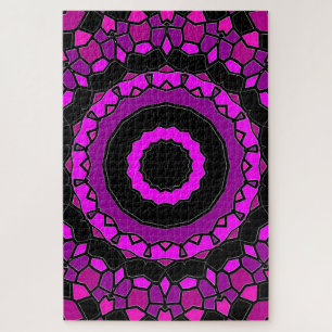Purple Pink and Black Kaleidoscope Pattern Jigsaw Puzzle