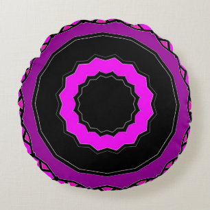 Purple Pink and Black Kaleidoscope Pattern Round Cushion