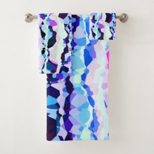 Purple, Pink and Blue Abstract Stripes Bath Towel Set