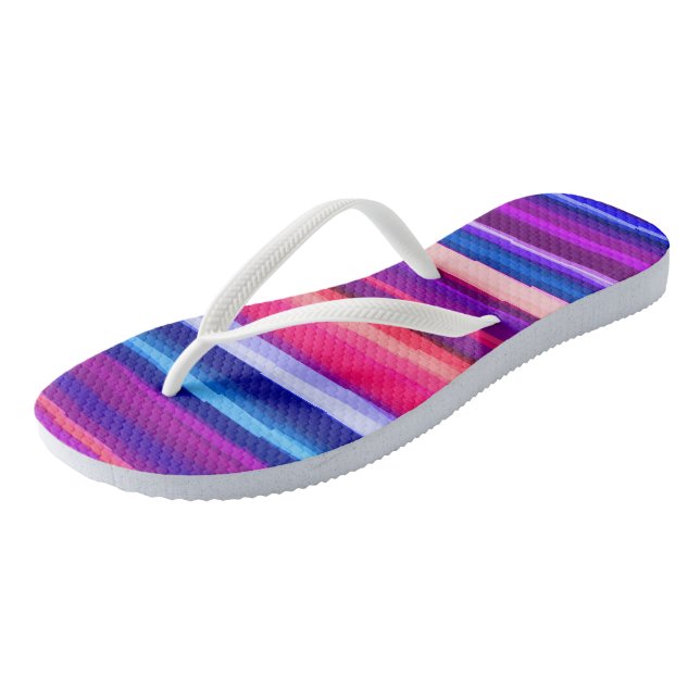 Purple, Pink and Blue Abstract Stripes Thongs (Angled)