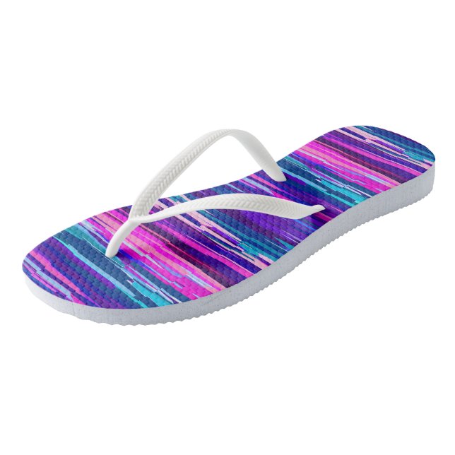 Purple, Pink and Blue Abstract Stripes Thongs (Angled)