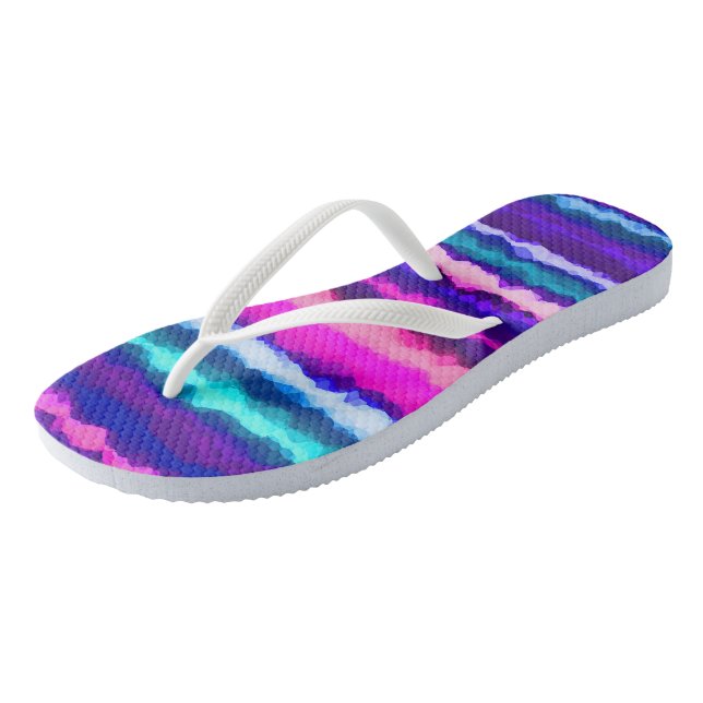 Purple, Pink and Blue Abstract Stripes Thongs (Angled)