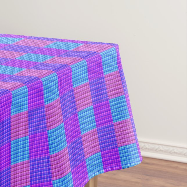 Purple Pink And Blue Checked Tartan Design, Tablecloth (In Situ)