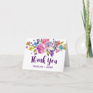 Purple Pink and Blue Flowers Wedding Thank You Card