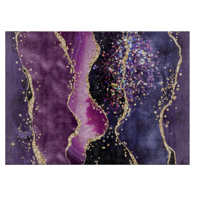 Purple, Pink and Gold Glitter Agate Pattern Cutting Board (Front)