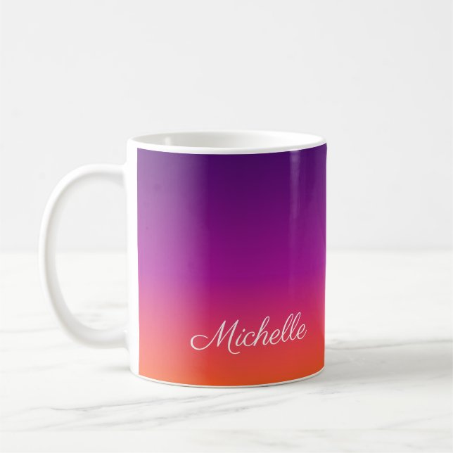 Purple, pink and orange gradient ombre coffee mug (Left)
