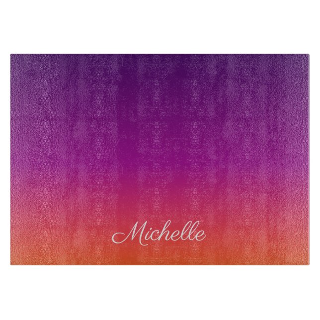 Purple, pink and orange gradient ombre cutting board (Front)