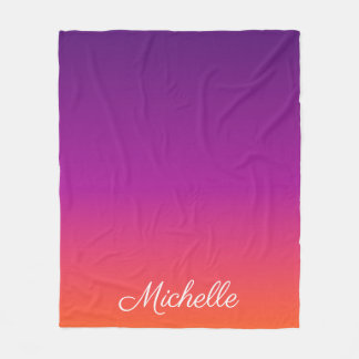 Purple, pink and orange gradient ombre fleece blanket