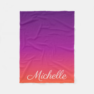 Purple, pink and orange gradient ombre fleece blanket