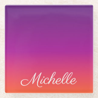 Purple, pink and orange gradient ombre glass coaster