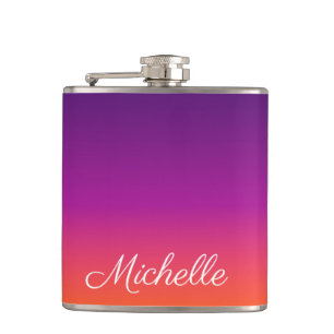 Purple, pink and orange gradient ombre hip flask