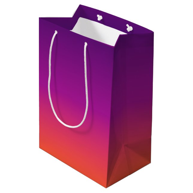 Purple, pink and orange gradient ombre medium gift bag (Back Angled)