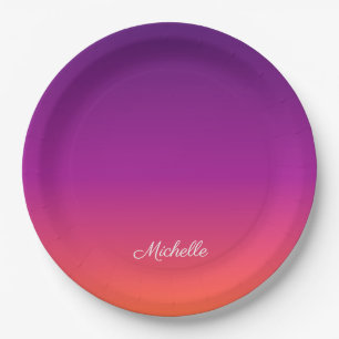 Purple, pink and orange gradient ombre paper plate