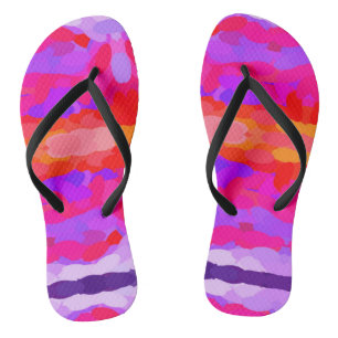 Purple, pink and orange tie dye flip flops