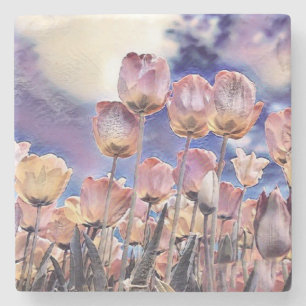 Purple, pink, and orange tulips stone coaster