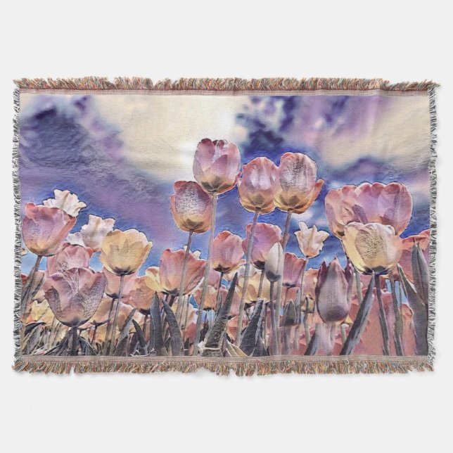Purple pink and orange tulips  throw blanket (Front)