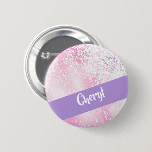 Purple, pink and white ombre glitter 6 cm round badge
