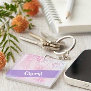 Purple, pink and white ombre glitter key ring