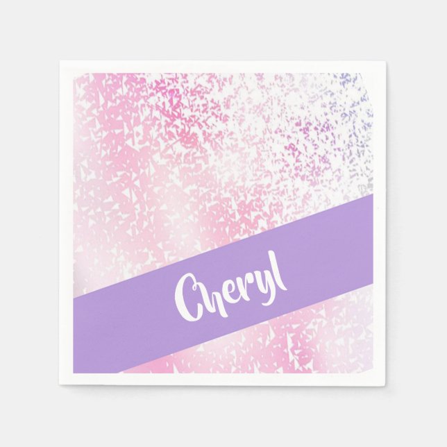 Purple, pink and white ombre glitter napkin (Front)