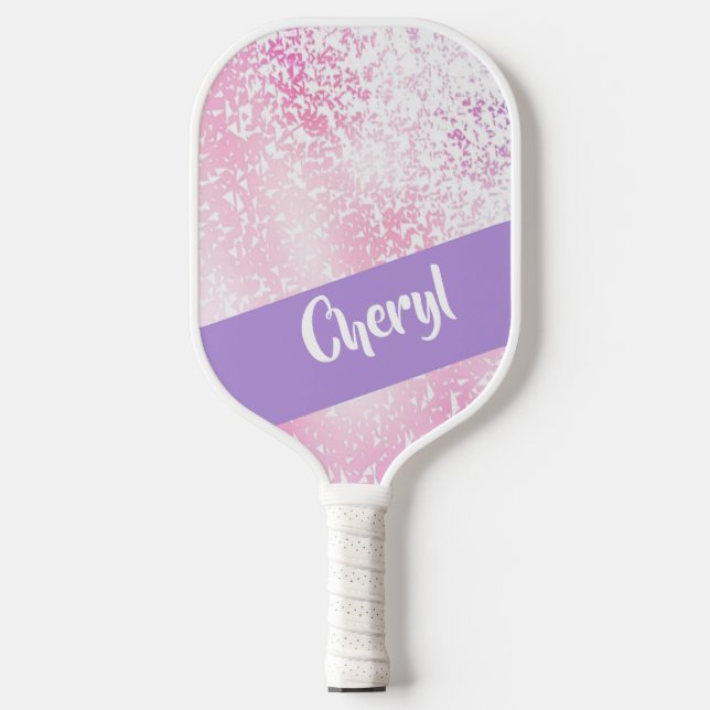 Purple, pink and white ombre glitter pickleball paddle (Front)