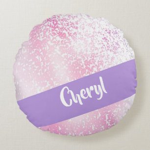 Purple, pink and white ombre glitter round cushion