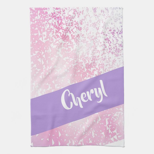 Purple, pink and white ombre glitter tea towel (Vertical)