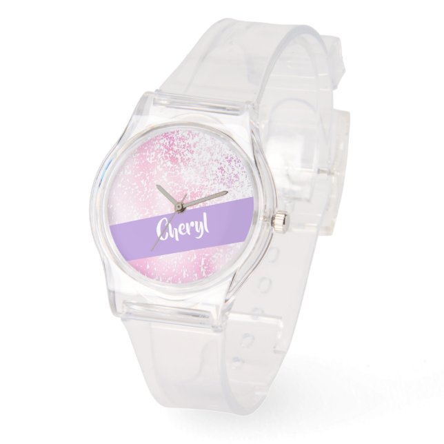 Purple, pink and white ombre glitter watch (Angle)
