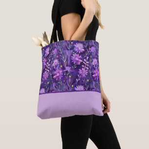 Purple Pink and Yellow Daisy Floral, Colour Block Tote Bag