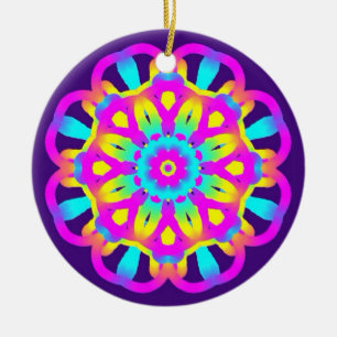 Purple, Pink and Yellow Tie Dye Ceramic Ornament