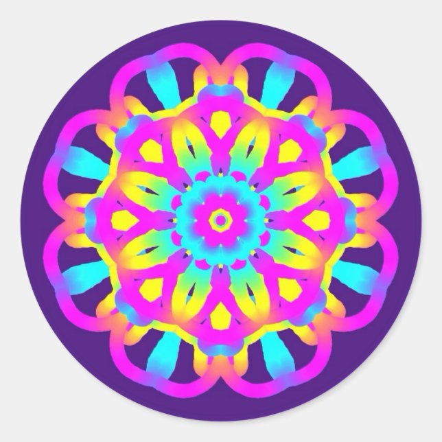Purple, Pink and Yellow Tie Dye Classic Round Sticker (Front)
