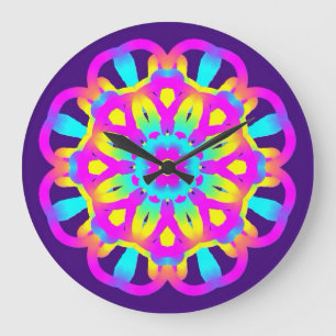 Purple, Pink and Yellow Tie Dye Large Clock