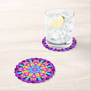 Purple, Pink and Yellow Tie Dye Paper Coaster