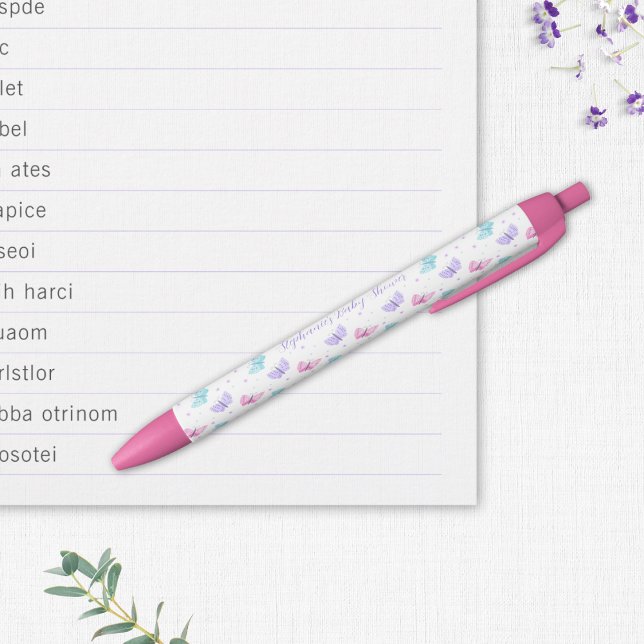 Purple Pink Aqua Butterflies Baby Shower Black Ink Pen (Creator Uploaded)
