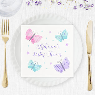 Purple Pink Aqua Butterflies Baby Shower Napkin