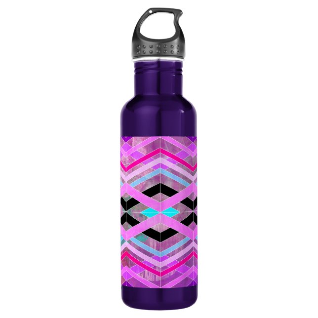 Purple Pink & Aqua Geometric Crossing Stripes 710 Ml Water Bottle (Front)