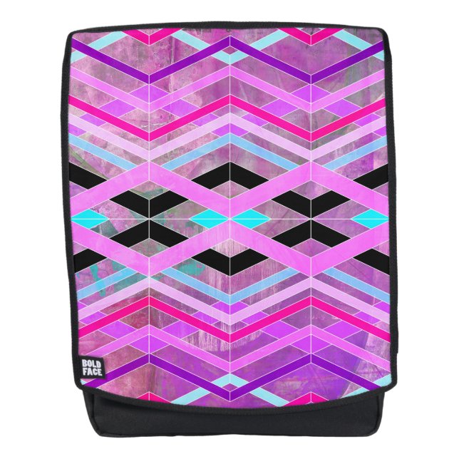 Purple Pink & Aqua Geometric Crossing Stripes Backpack (Front)
