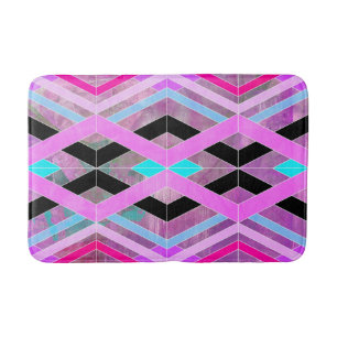 Purple Pink & Aqua Geometric Crossing Stripes Bath Mat