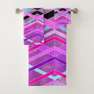 Purple Pink & Aqua Geometric Crossing Stripes Bath Towel Set
