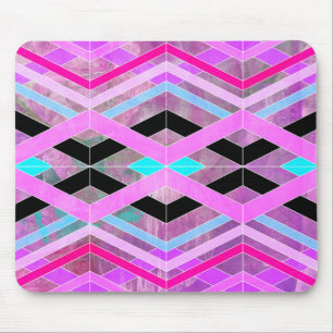 Purple Pink & Aqua Geometric Crossing Stripes Mouse Pad