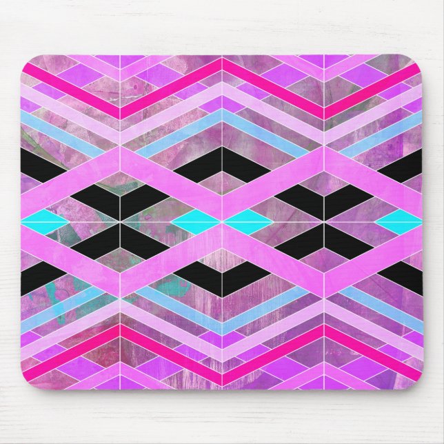 Purple Pink & Aqua Geometric Crossing Stripes Mouse Pad (Front)