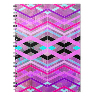 Purple Pink & Aqua Geometric Crossing Stripes Notebook