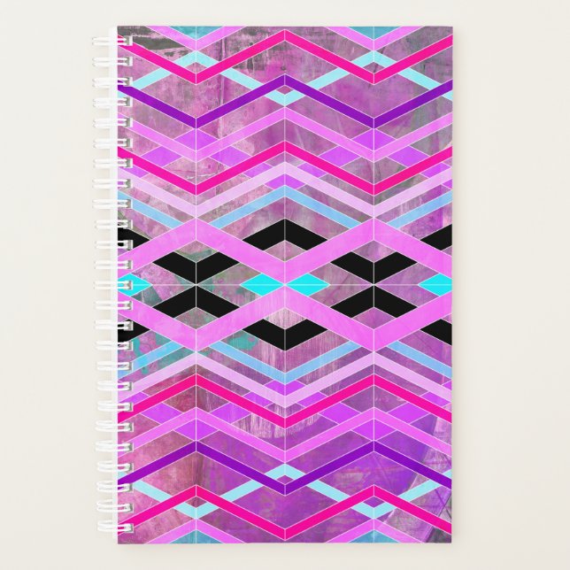 Purple Pink & Aqua Geometric Crossing Stripes Planner (Front)