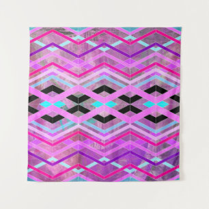 Purple Pink & Aqua Geometric Crossing Stripes Tapestry