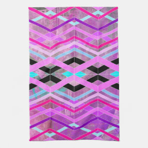 Purple Pink & Aqua Geometric Crossing Stripes Tea Towel