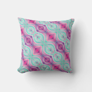 Purple Pink Aqua Pattern Reversible Boho Cushion