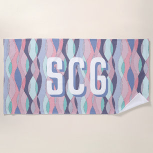Purple Pink Aqua Wavy Oversized Initials Monogram Beach Towel