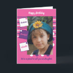 Purple pink awesome daughter photo birthday card<br><div class="desc">Personalise this greeting card for your Daughter,  with a photo.
Designed in purple,  pink and white.
We're so proud to call you our Daughter.
Awesome,  adorable,  beautiful
Birthday card for Daughter</div>